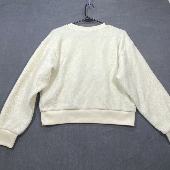 Levis Womens Ivory Sherpa Fleece Crewneck Pullover Cropped Sweatshirt Size XS - Picture 2 of 11